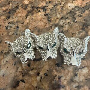 Vintage  Triple Panther Rhinestone Brooch